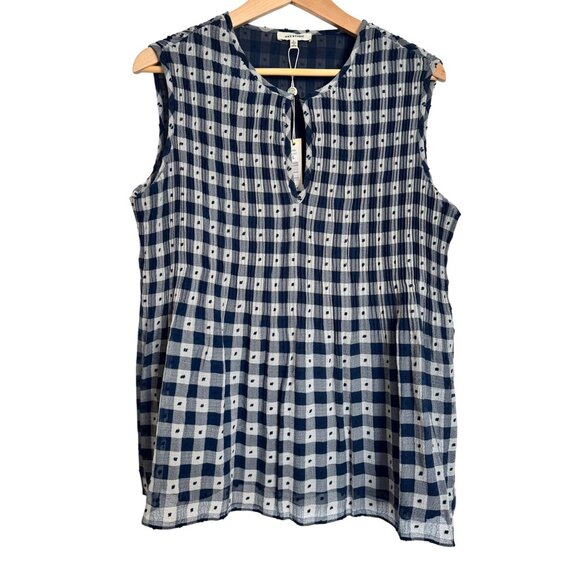 Max Studio Lined Navy Size Large Tunic Sleeveless Top Pleated Babydoll NWT - Picture 5 of 14